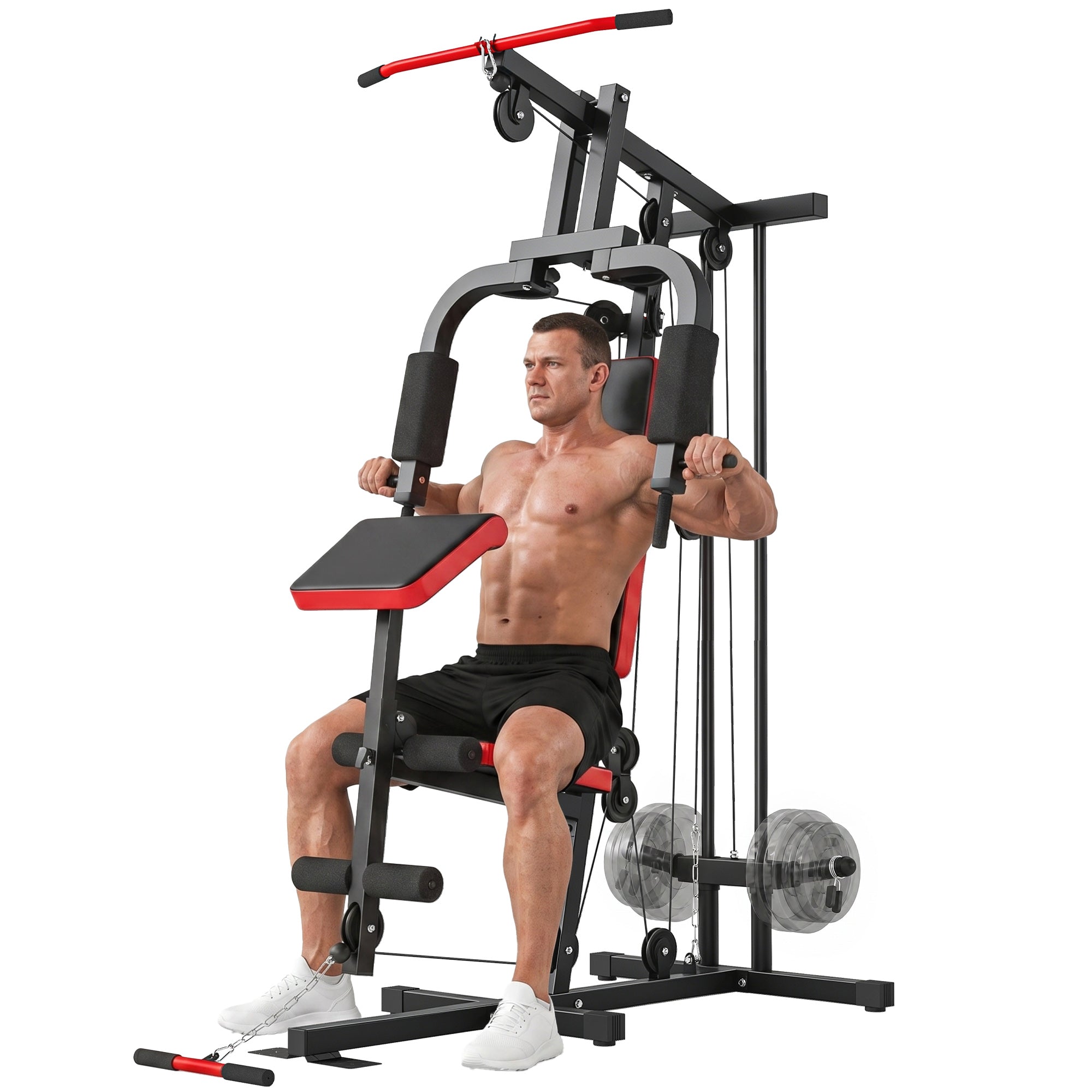 SPORTNOW Multifunction Home Gym Station with Removable Preacher Bench, High/Low Pulley, Butterfly, Leg Trainer - Complete Body Workout