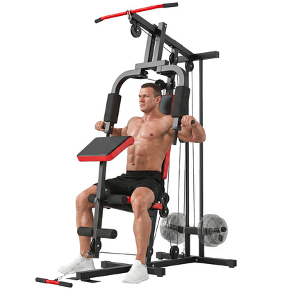 SPORTNOW Multifunction Home Gym Station with Removable Preacher Bench, High/Low Pulley, Butterfly, Leg Trainer - Complete Body Workout