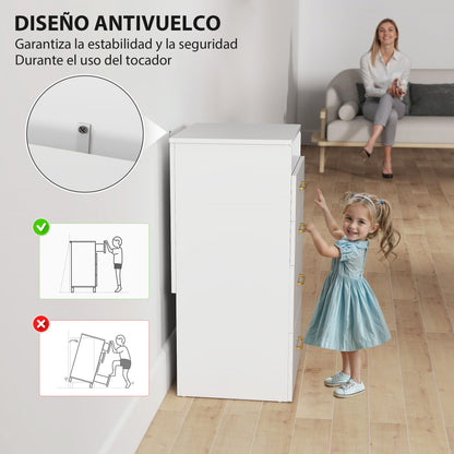 3-in-1 Makeup Dressing Table with Stool Makeup Table with Mirror Drawers and Visible Glass Tabletop Modern Dressing Table for Bedroom 48x40x90 cm White