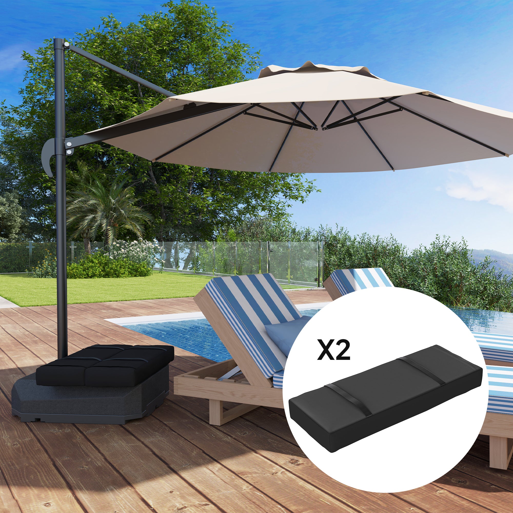 2 Pack Sandbags for Sunshade Fillable up to 25 kg Sandbag for Umbrella Stand 600D Oxford Weighted for filling Weighting Sunshade Base for Outdoor Umbrella Stand Black