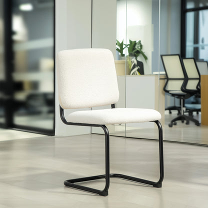 Dining Chair, Kitchen Chair with Loop Wool-Effect Upholstery, Padded Seat, and Steel Legs for Living Room, Dining Room, Bedroom, Cream