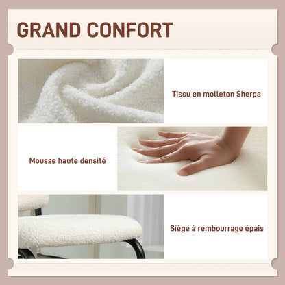 Dining Chair, Kitchen Chair with Loop Wool-Effect Upholstery, Padded Seat, and Steel Legs for Living Room, Dining Room, Bedroom, Cream