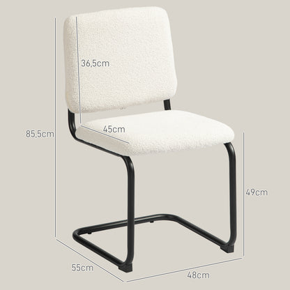 Dining Chair, Kitchen Chair with Loop Wool-Effect Upholstery, Padded Seat, and Steel Legs for Living Room, Dining Room, Bedroom, Cream