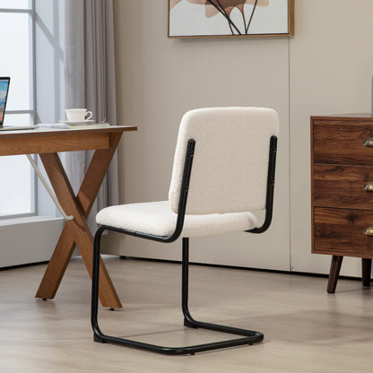 Dining Chair, Kitchen Chair with Loop Wool-Effect Upholstery, Padded Seat, and Steel Legs for Living Room, Dining Room, Bedroom, Cream