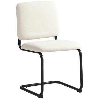 Dining Chair, Kitchen Chair with Loop Wool-Effect Upholstery, Padded Seat, and Steel Legs for Living Room, Dining Room, Bedroom, Cream