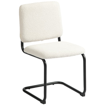 Dining Chair, Kitchen Chair with Loop Wool-Effect Upholstery, Padded Seat, and Steel Legs for Living Room, Dining Room, Bedroom, Cream