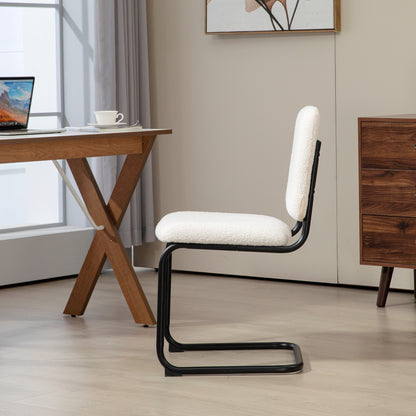 Dining Chair, Kitchen Chair with Loop Wool-Effect Upholstery, Padded Seat, and Steel Legs for Living Room, Dining Room, Bedroom, Cream