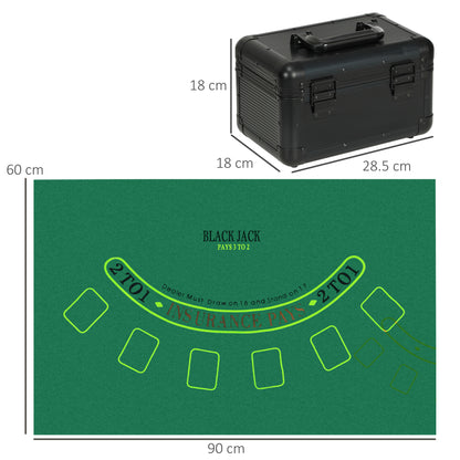 SPORTNOW Poker Set with 600 Chips for Texas Holdem, Casino Set with Poker Case in ABS, 2 Decks of Playing Cards, Chip Tray, Mat and Dealer for 12 Players, Black