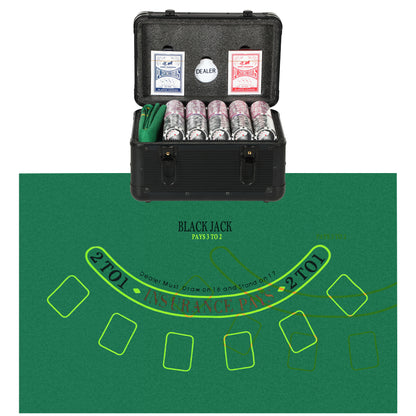 SPORTNOW Poker Set with 600 Chips for Texas Holdem, Casino Set with Poker Case in ABS, 2 Decks of Playing Cards, Chip Tray, Mat and Dealer for 12 Players, Black