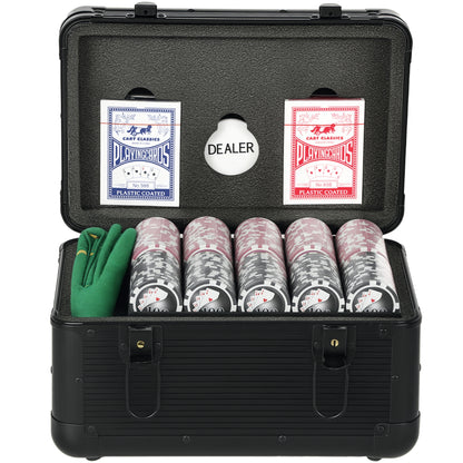 SPORTNOW Poker Set with 600 Chips for Texas Holdem, Casino Set with Poker Case in ABS, 2 Decks of Playing Cards, Chip Tray, Mat and Dealer for 12 Players, Black