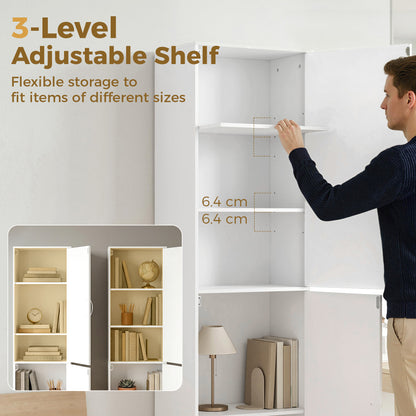 5-Tier Bookcase with 2 Doors, Adjustable Shelves | Modern Standing Shelf 40 x 35 x 180 cm (15.7 x 13.8 x 70.9 in), White