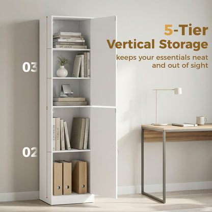 5-Tier Bookcase with 2 Doors, Adjustable Shelves | Modern Standing Shelf 40 x 35 x 180 cm (15.7 x 13.8 x 70.9 in), White