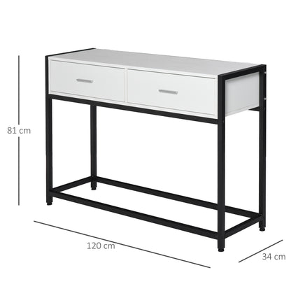 Console Table 120x34x81 cm Entryway Table with 2 Drawers and Adjustable Feet Modern Style Furniture for Hallway Living Room Black and White