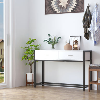 Console Table 120x34x81 cm Entryway Table with 2 Drawers and Adjustable Feet Modern Style Furniture for Hallway Living Room Black and White