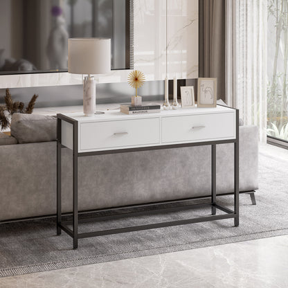 Console Table 120x34x81 cm Entryway Table with 2 Drawers and Adjustable Feet Modern Style Furniture for Hallway Living Room Black and White