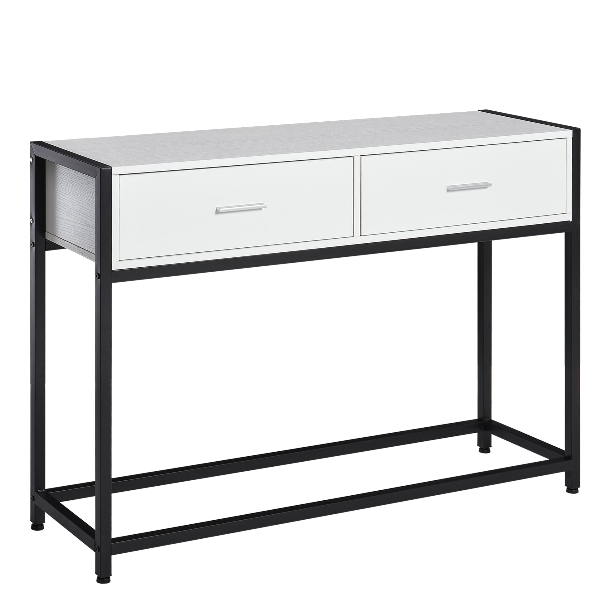 Console Table 120x34x81 cm Entryway Table with 2 Drawers and Adjustable Feet Modern Style Furniture for Hallway Living Room Black and White