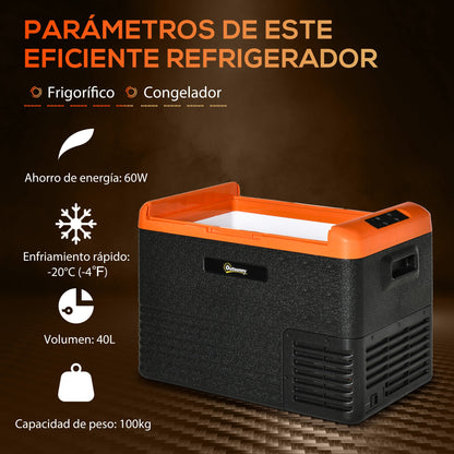 Portable Electric 40L Car Refrigerator 12V/24V up to -20℃ Mini Fridge with Compressor Touch LED Display for Home Camping Travel Car 58.7x36.5x43.8 cm Black