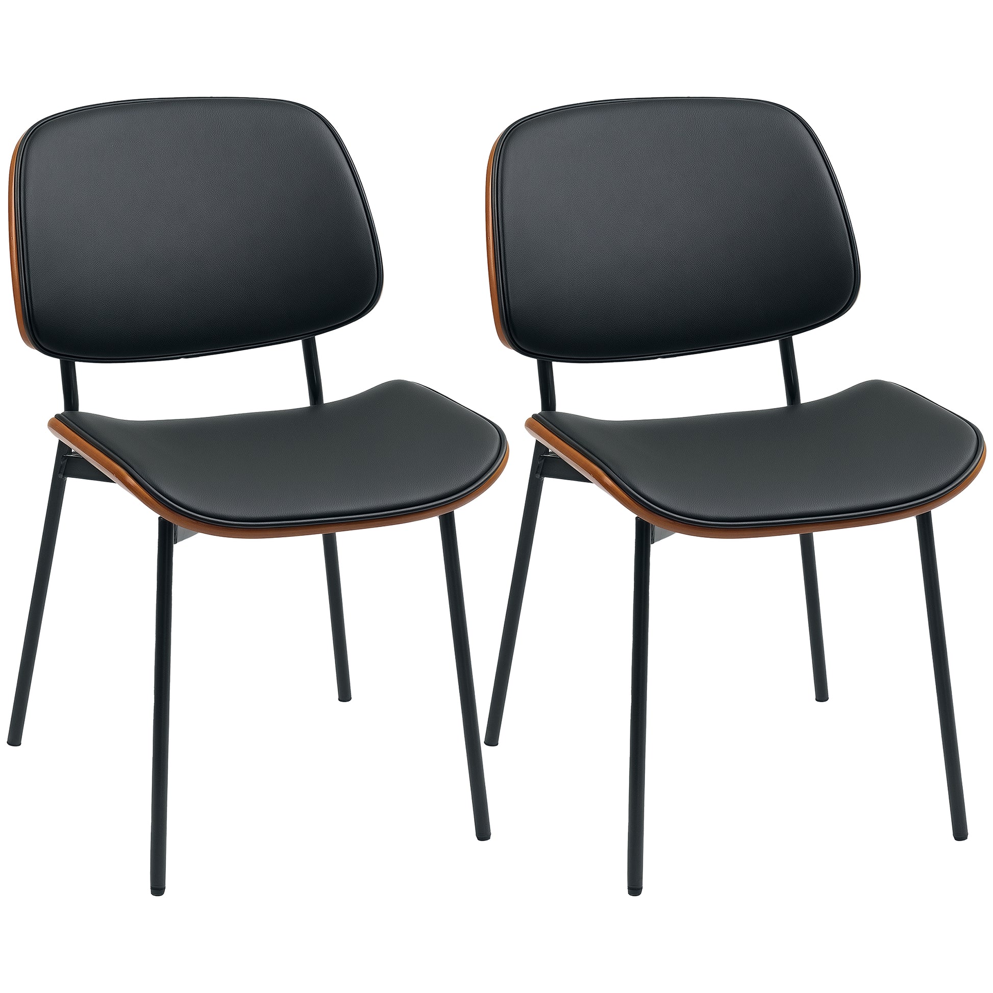 Set of 2 dining chairs, kitchen chairs, classic retro style, curved wood frame, for living room, bedroom, kitchen, black