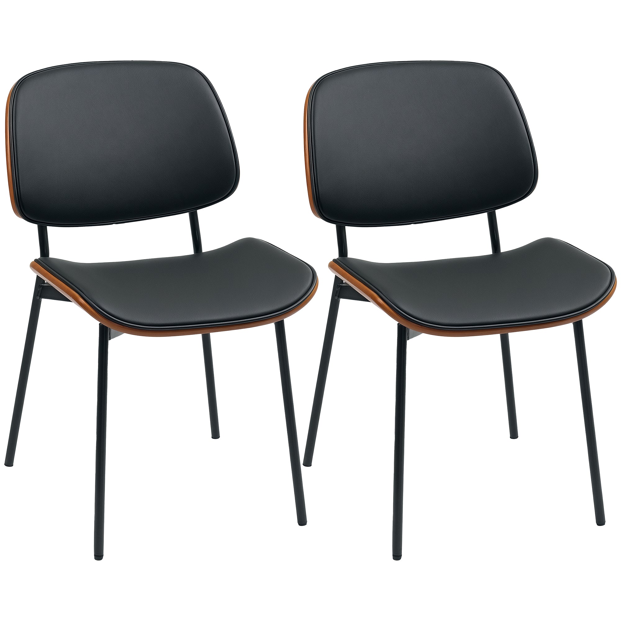 Set of 2 dining chairs, kitchen chairs, classic retro style, curved wood frame, for living room, bedroom, kitchen, black