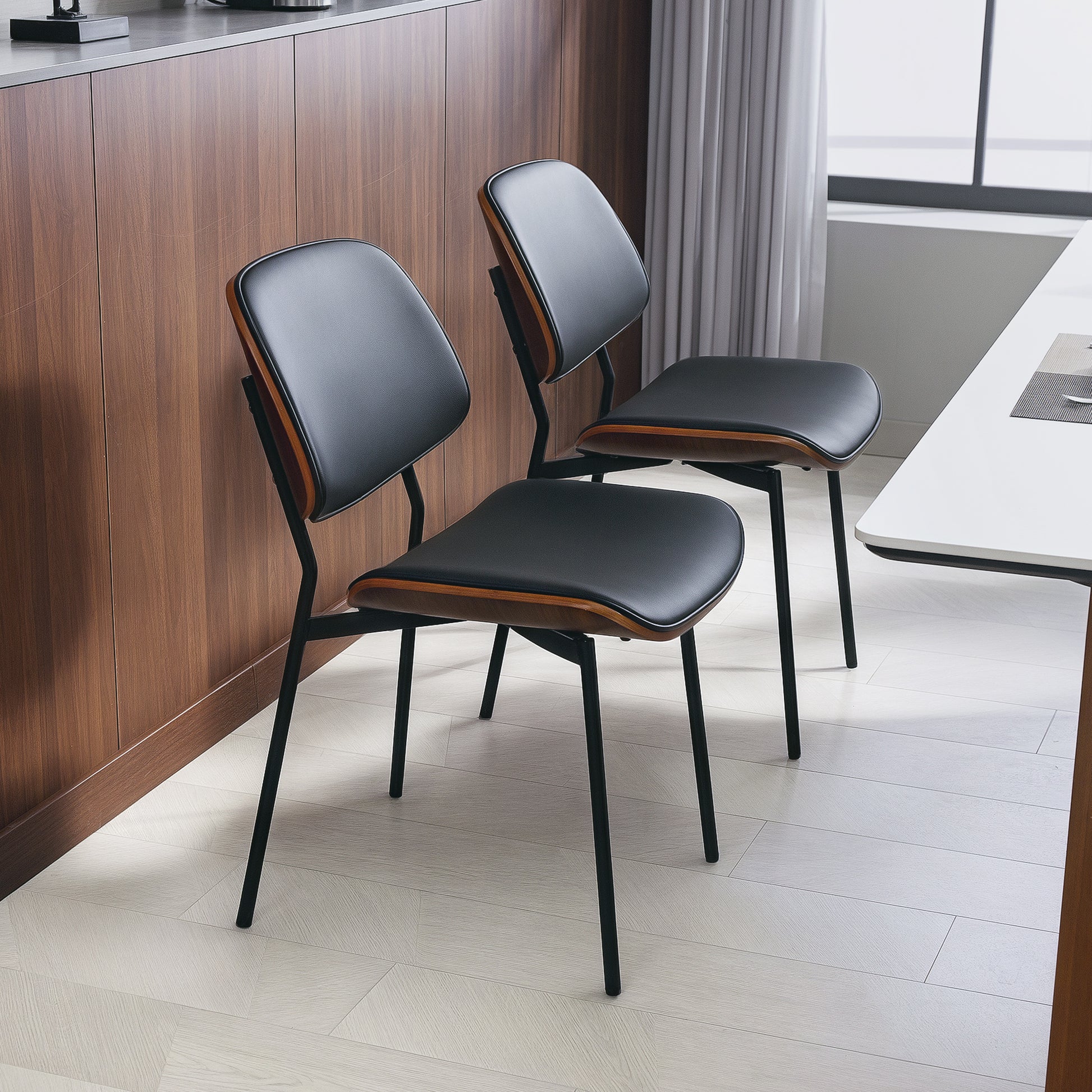 Set of 2 dining chairs, kitchen chairs, classic retro style, curved wood frame, for living room, bedroom, kitchen, black