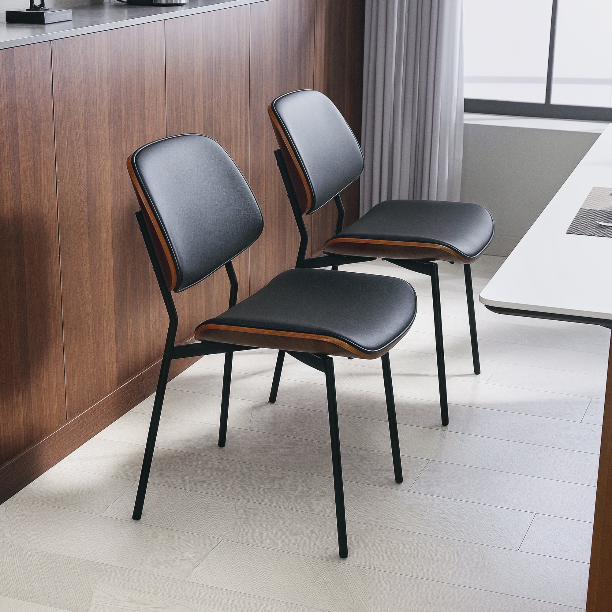 Set of 2 dining chairs, kitchen chairs, classic retro style, curved wood frame, for living room, bedroom, kitchen, black
