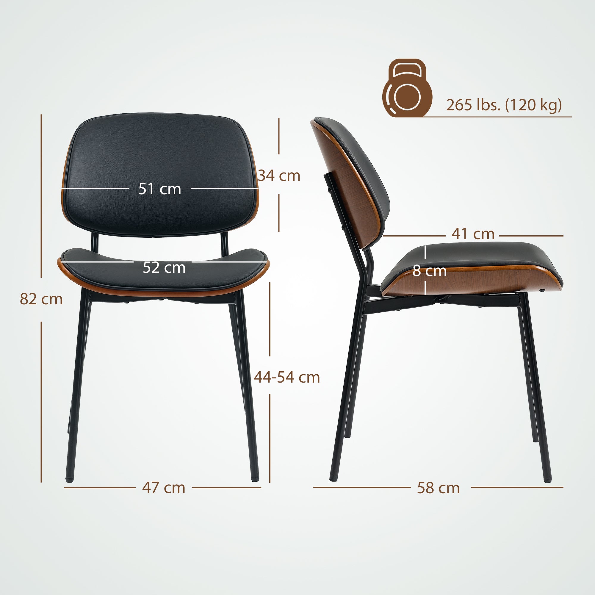 Set of 2 dining chairs, kitchen chairs, classic retro style, curved wood frame, for living room, bedroom, kitchen, black