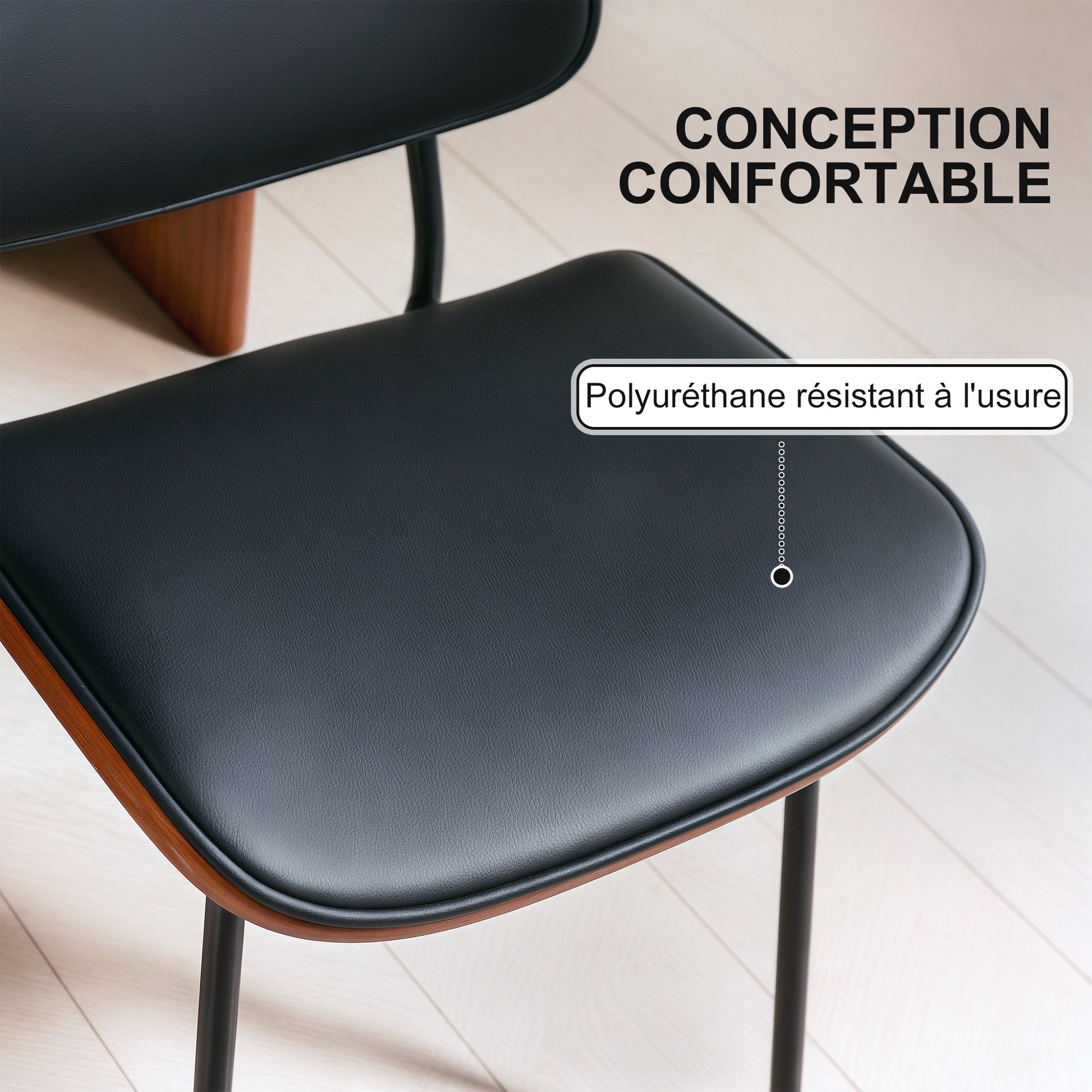 Set of 2 dining chairs, kitchen chairs, classic retro style, curved wood frame, for living room, bedroom, kitchen, black