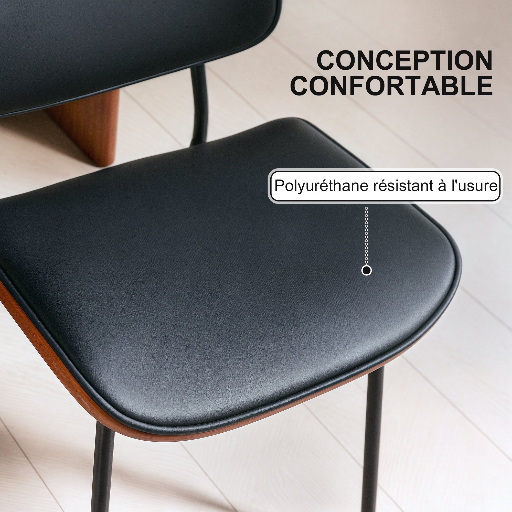 Set of 2 dining chairs, kitchen chairs, classic retro style, curved wood frame, for living room, bedroom, kitchen, black