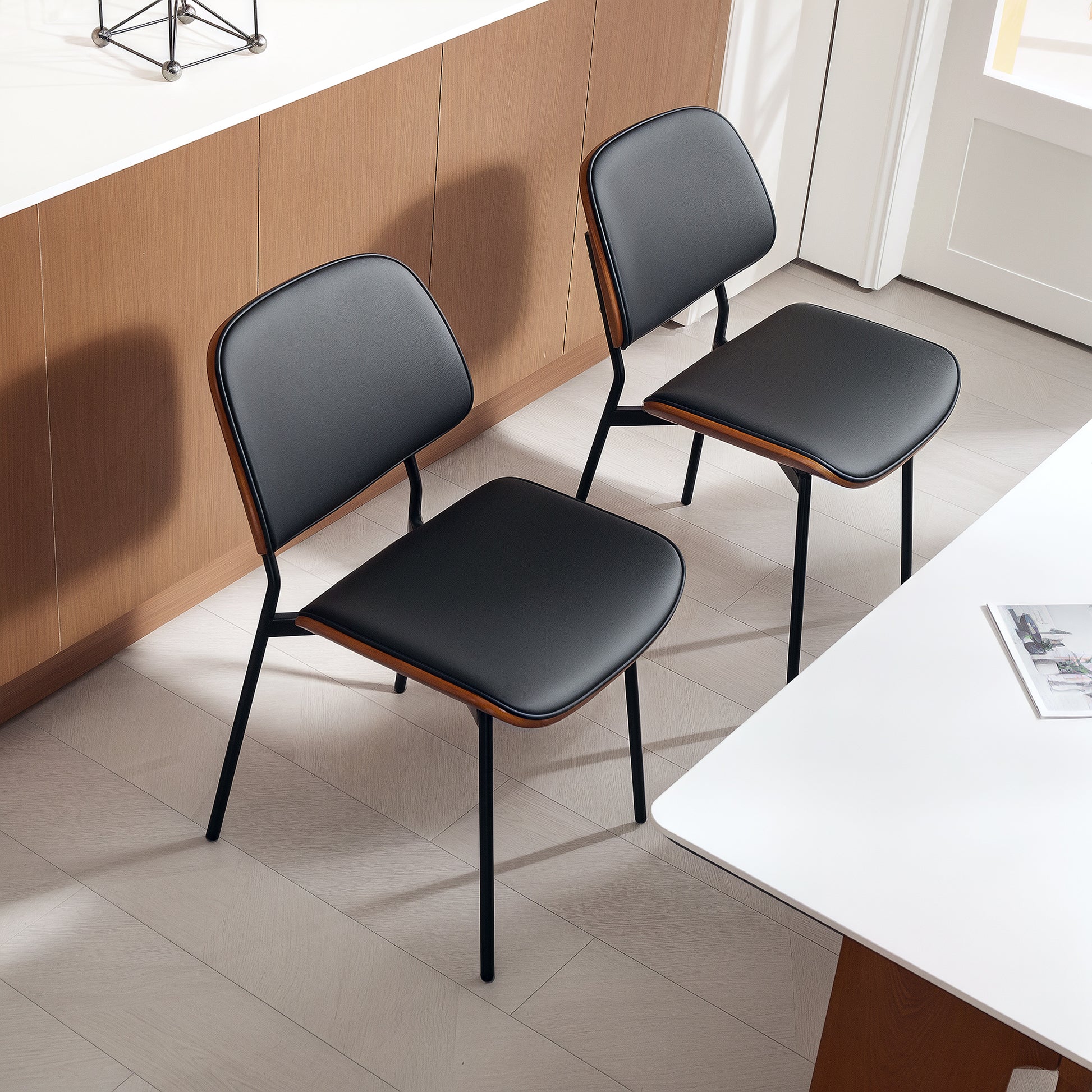 Set of 2 dining chairs, kitchen chairs, classic retro style, curved wood frame, for living room, bedroom, kitchen, black