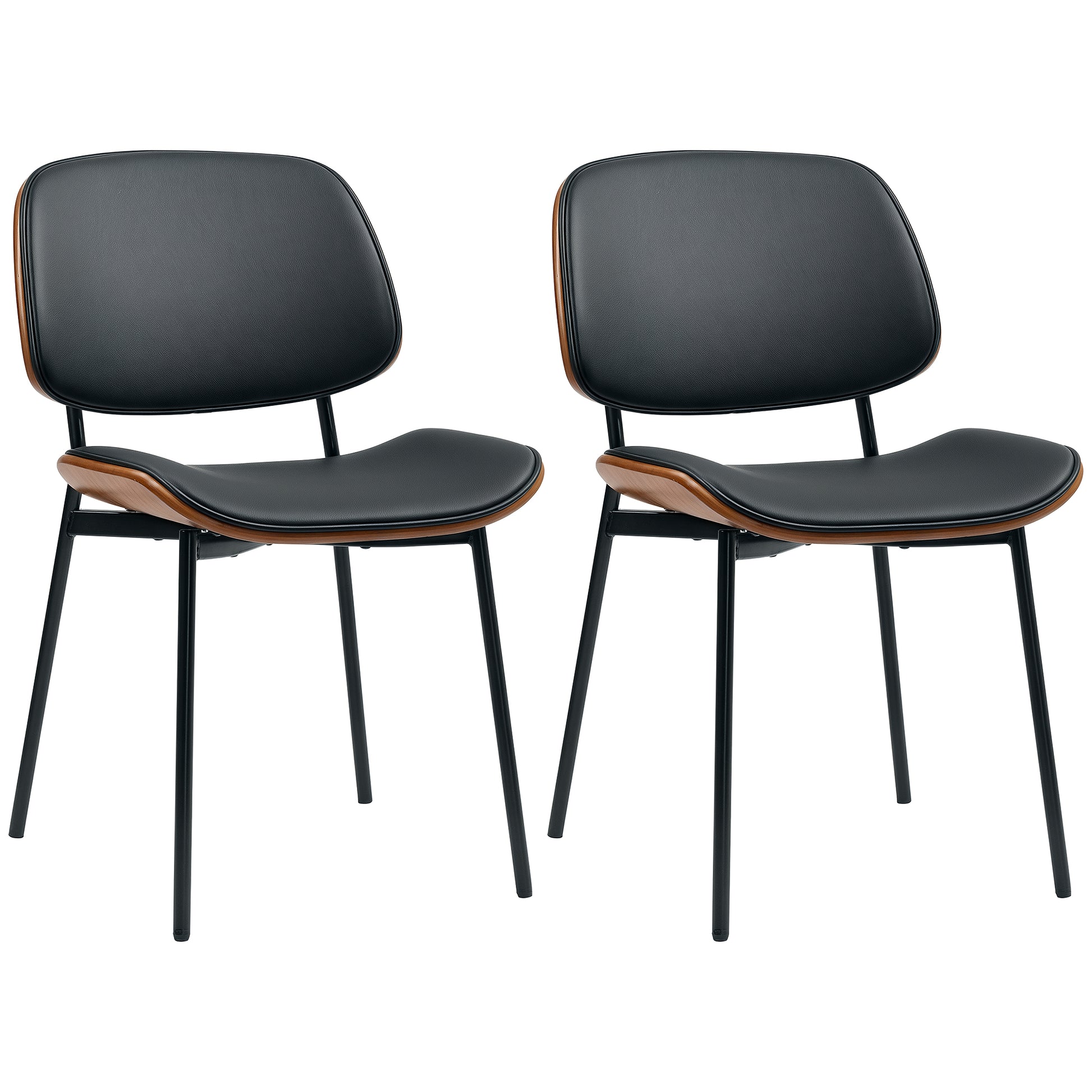 Set of 2 dining chairs, kitchen chairs, classic retro style, curved wood frame, for living room, bedroom, kitchen, black