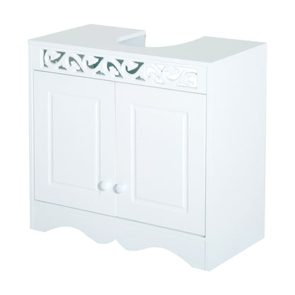 Bathroom Cabinet with 2 Doors and Shelves 60x30x56cm Modern White Wood Design
