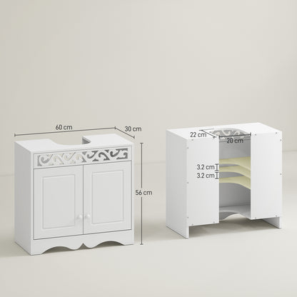 Bathroom Cabinet with 2 Doors and Shelves 60x30x56cm Modern White Wood Design