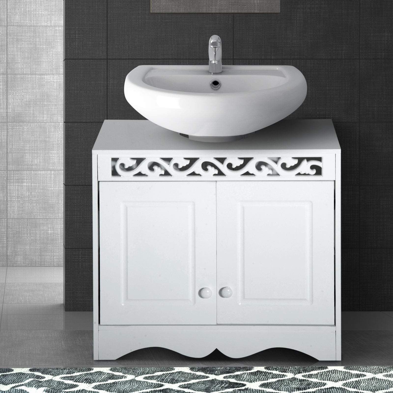 Bathroom Cabinet with 2 Doors and Shelves 60x30x56cm Modern White Wood Design