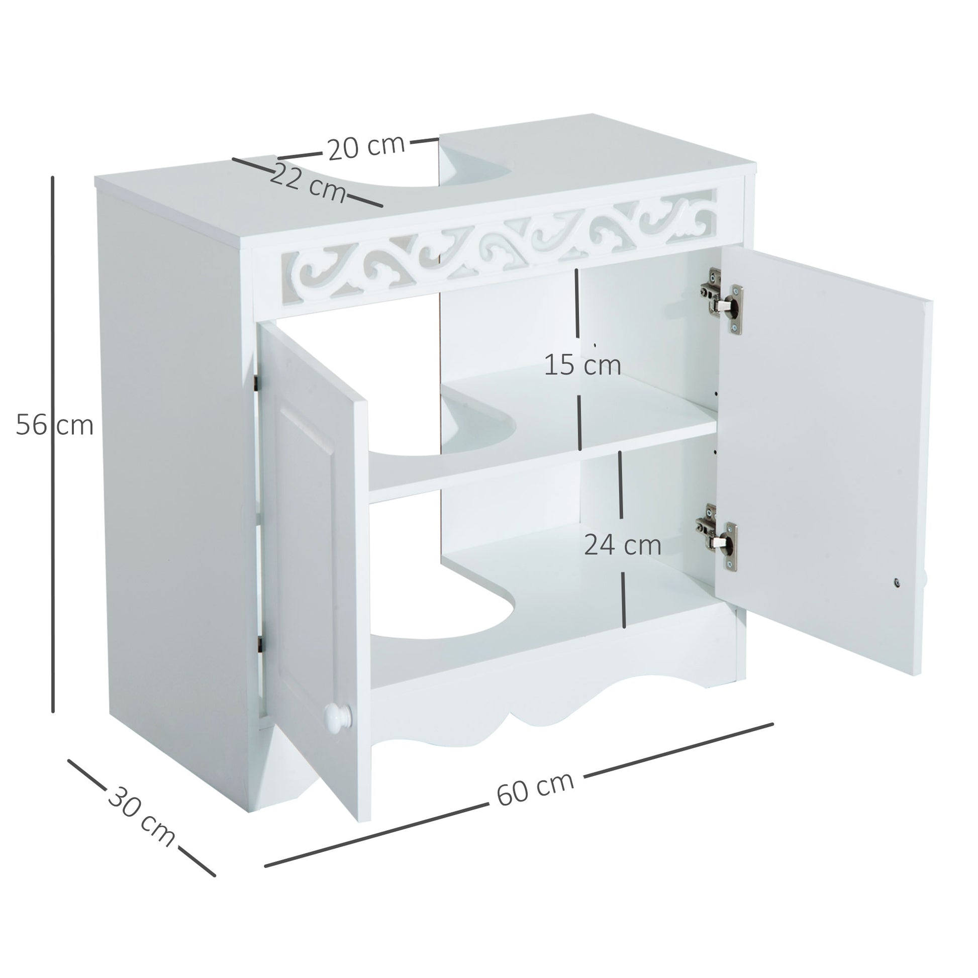 Bathroom Cabinet with 2 Doors and Shelves 60x30x56cm Modern White Wood Design
