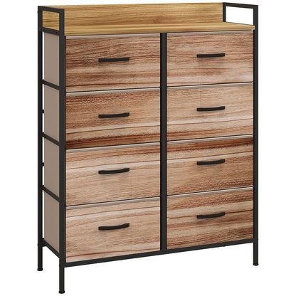 Storage Cabinet Dresser 8 Removable Fabric Drawers, Upper Shelf and Steel Frame 79L x 29W x 101H cm Natural and Black