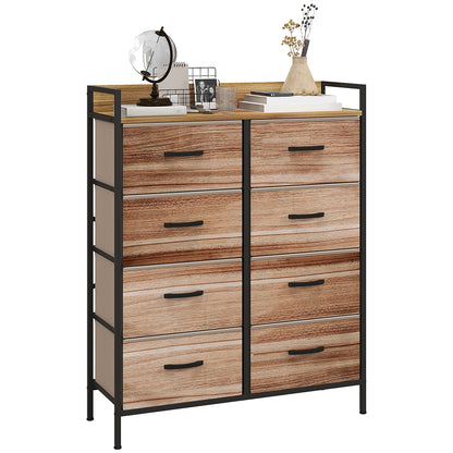 Storage Cabinet Dresser 8 Removable Fabric Drawers, Upper Shelf and Steel Frame 79L x 29W x 101H cm Natural and Black