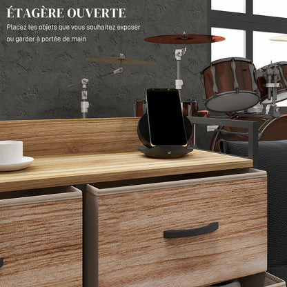 Storage Cabinet Dresser 8 Removable Fabric Drawers, Upper Shelf and Steel Frame 79L x 29W x 101H cm Natural and Black