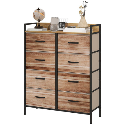Storage Cabinet Dresser 8 Removable Fabric Drawers, Upper Shelf and Steel Frame 79L x 29W x 101H cm Natural and Black