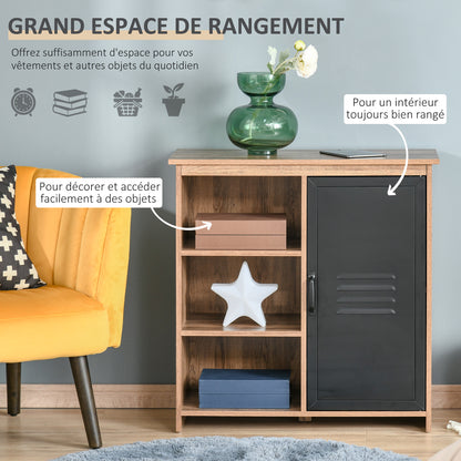 Industrial Sideboard - Storage Unit on legs with 3 niches Cupboard - in Wood and Black Metal Door