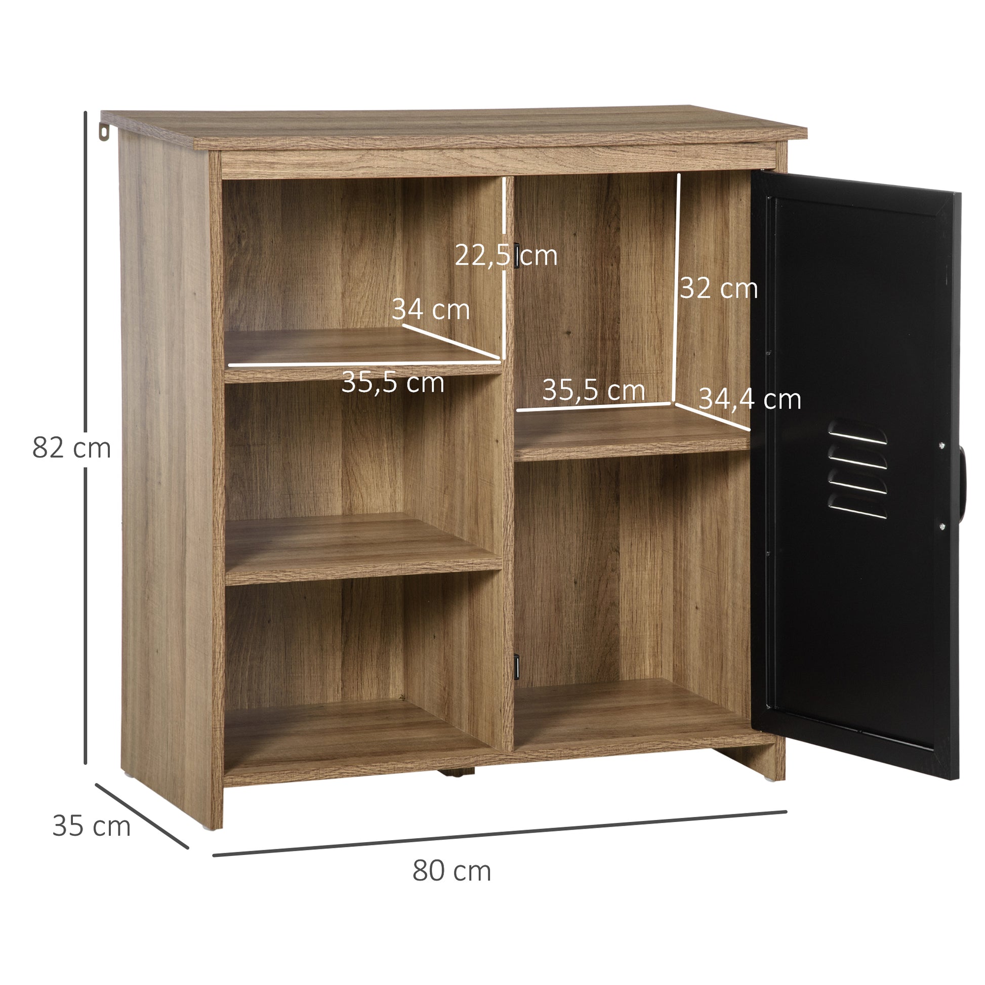 Industrial Sideboard - Storage Unit on legs with 3 niches Cupboard - in Wood and Black Metal Door