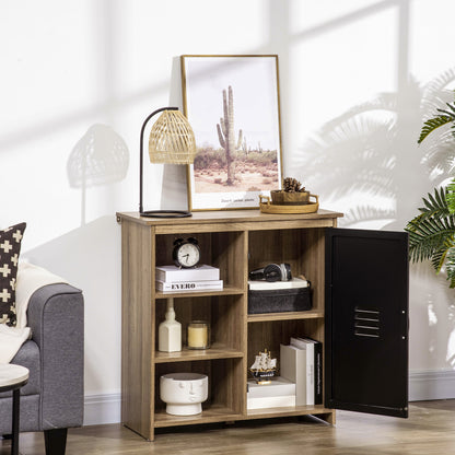 Industrial Sideboard - Storage Unit on legs with 3 niches Cupboard - in Wood and Black Metal Door