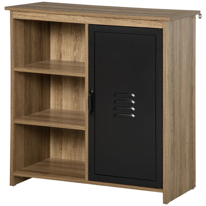 Industrial Sideboard - Storage Unit on legs with 3 niches Cupboard - in Wood and Black Metal Door
