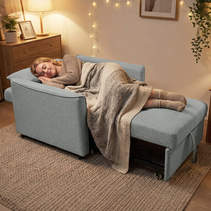 3-in-1 Convertible Sleeper Chair — Adjustable Backrest, Wide Seat, Lumbar Pillow, Linen-Look Sofa Bed, Gray