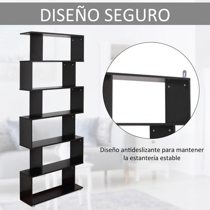 Bookshelf 6 Shelves S Shape Wood 80x24x191 cm Shelves Black