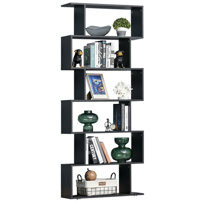 Bookshelf 6 Shelves S Shape Wood 80x24x191 cm Shelves Black