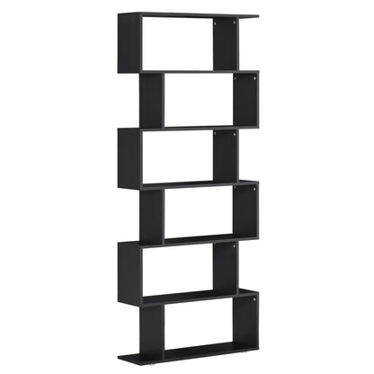 Bookshelf 6 Shelves S Shape Wood 80x24x191 cm Shelves Black