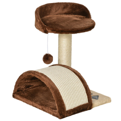 Small Cat Scratching Tree Height 46 cm 2-Level Cat Tree with Scratching Post Scratching Board Platforms and Hanging Ball Toy 35.5x37x46 cm Brown