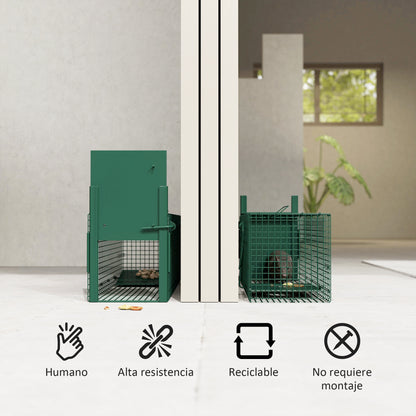Live Animal Trap with Metal Capture Door Cage with Handle for Rabbits Small Minks 60x18x20 cm Dark Green