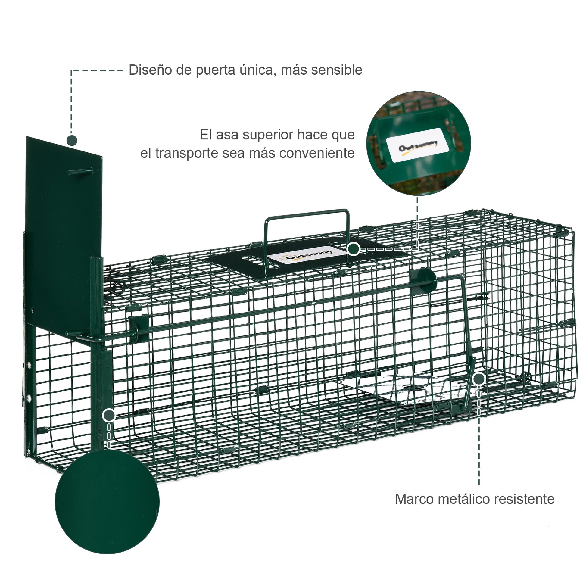 Live Animal Trap with Metal Capture Door Cage with Handle for Rabbits Small Minks 60x18x20 cm Dark Green