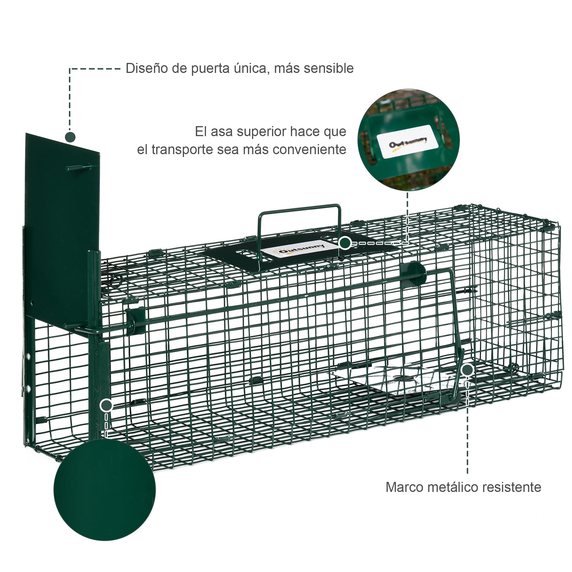 Live Animal Trap with Metal Capture Door Cage with Handle for Rabbits Small Minks 60x18x20 cm Dark Green